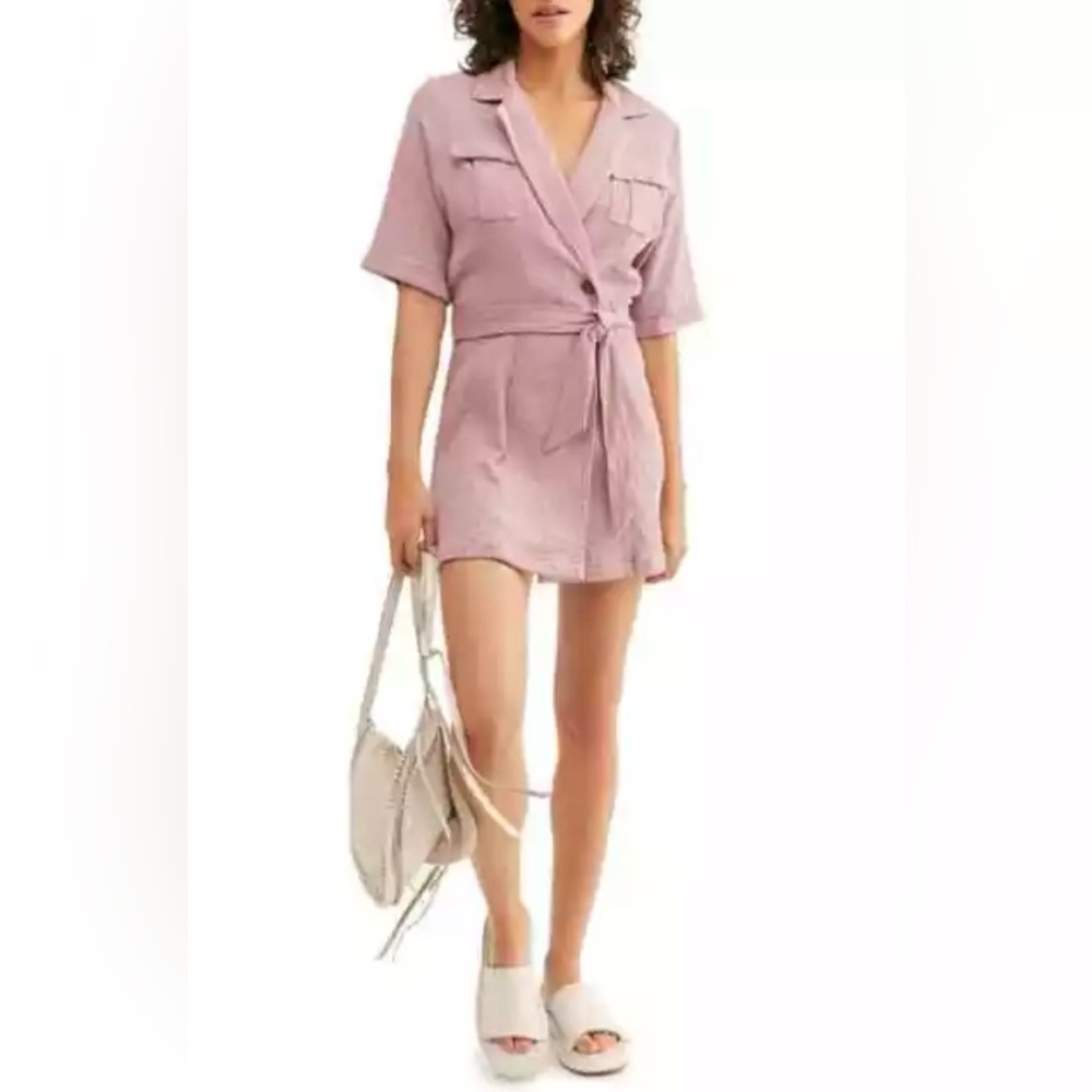 Free People‎ Clementine Endless Summer Textured Wrap Mini Dress Purple Ash Small